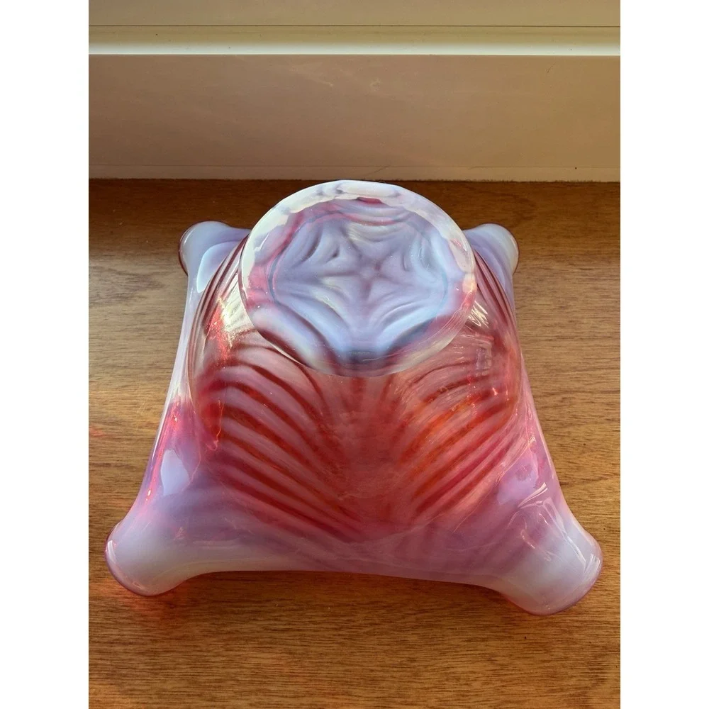 Fenton Fairy Lamp 3 Piece Cranberry Opalescent Swirl Drapery Pattern Candle